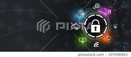 internet digital security technology concept for business background. Lock on circuit board internet digital security technology concept for business background. Lock on circuit board 107096801