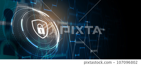 internet digital security technology concept for business background. Lock on circuit board 107096802