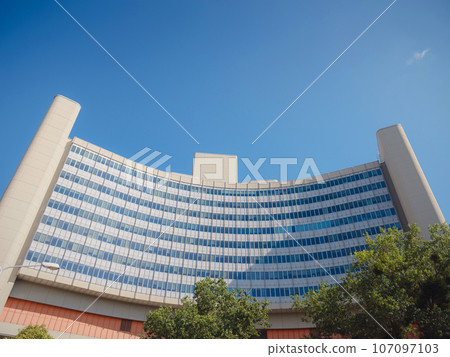 Vienna, Austria - July 27, 2023: UN headquarters building in the Austrian capital Vienna, Austria - July 27, 2023: UN headquarters building in the Austrian capital 107097103