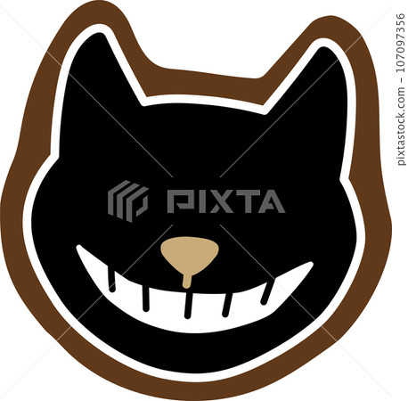 Halloween Vector illustration of a fashionable and cute icing cookie with a black cat grinning eerily Halloween Vector illustration of a fashionable and cute icing cookie with a black cat grinning eerily 107097356