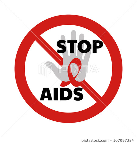 World Aids day concept, hand with stop aids lettering design on white background, flat style, vector World Aids day concept, hand with stop aids lettering design on white background, flat style, vector 107097384