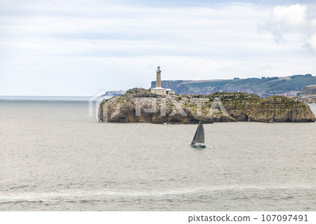 Biscay bay and isla do mouro at santander, spain 107097491