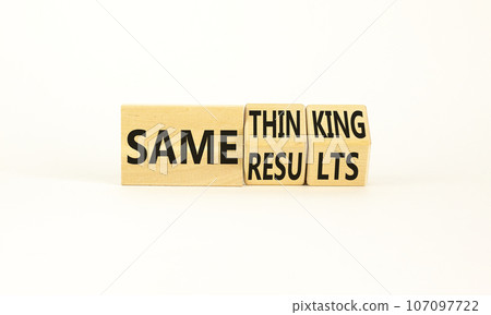 Same thinking and result symbol. Concept words Same thinking same results on wooden cubes. Beautiful white background. Businessman hand. Business same thinking and result concept. Copy space. Same thinking and result symbol. Concept words Same thinking same results on wooden cubes. Beautiful white background. Businessman hand. Business same thinking and result concept. Copy space. 107097722