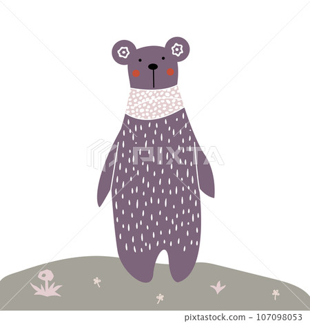 Card Be Still with Bear. Cute cartoon character. Linocut style. Card Be Still with Bear. Cute cartoon character. Linocut style. 107098053