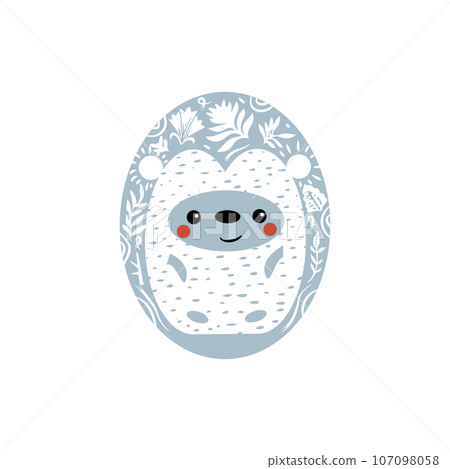 Cute cartoon hedgehog - vector illustration. Linocut style vector illustration, isolated on white background 107098058