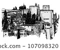 Black and white drawing of Granada in Spain 107098320