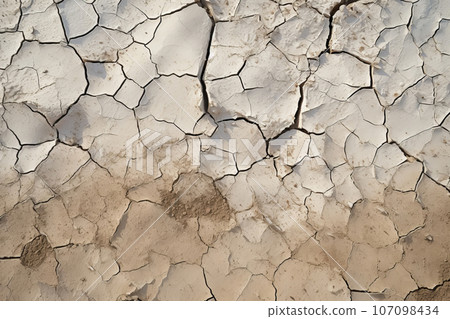 Cracked dry clay soil texture or background. Effects of climate change, desertification and droughts 107098434