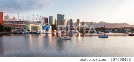 False Creek in downtown Vancouver, British Columbia, Canada. Panorama. Sunrise False Creek in downtown Vancouver, British Columbia, Canada. Panorama. Sunrise 107098436