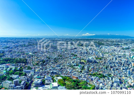 Yokohama scenery Mt. Fuji and cityscape seen from Minato Mirai 107099110