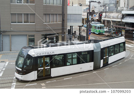 Central Library Nishimachi Intersection and modern LRT streetcar Centrum Toyama City Subway City Tram 107099203