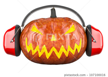Halloween pumpkin with ear defenders, 3D rendering 107100016