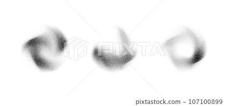Abstract fluid stippled gradient elements. Noise grain texture stains shape set. Black and white dotted spray shades and sand dust spots. Halftone splatter forms collection. Vector dot work splashes Abstract fluid stippled gradient elements. Noise grain texture stains shape set. Black and white dotted spray shades and sand dust spots. Halftone splatter forms collection. Vector dot work splashes 107100899