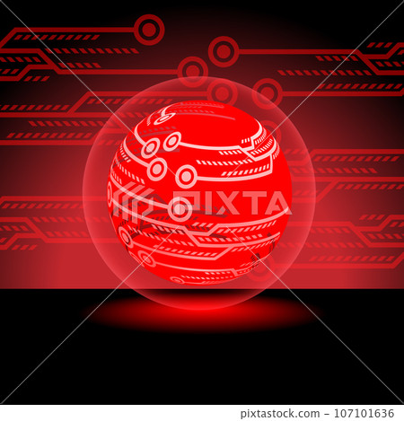 Red Digital Lighting technology balls on black background, illustration. vector. 107101636