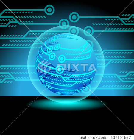 Sky Blue Digital Lighting technology balls on black background, illustration. vector. Sky Blue Digital Lighting technology balls on black background, illustration. vector. 107101637