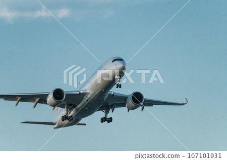 [JAL aircraft ready to land from the sky above Jonanjima Seaside Park at dusk] 107101931