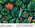 Tropical exotic leaves background. Generative AI. 107104097