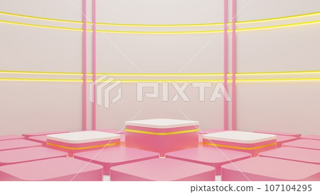 pink showcase with neon light in the pink room.3d rendering.  107104295