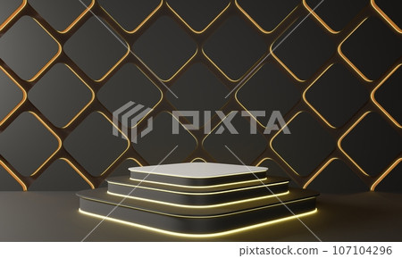 black stand and neon light in the black room.3d rendering. 107104296