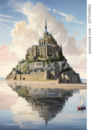 Reflected Mont Saint Michel 107104903