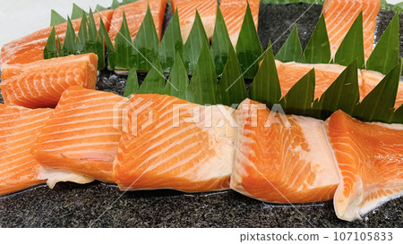 Raw fresh salmon fillets ready for cooking to be the very delicious dish in the fresh fish market 107105833