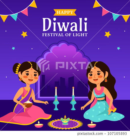 Happy Diwali Social Media Illustration Flat Cartoon Hand Drawn Templates Background Happy Diwali Social Media Illustration Flat Cartoon Hand Drawn Templates Background 107105893