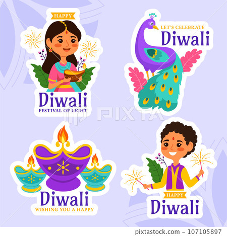 Happy Diwali Label Flat Cartoon Hand Drawn Templates Background Illustration Happy Diwali Label Flat Cartoon Hand Drawn Templates Background Illustration 107105897
