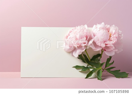 Mockup blank white paper with Peony flower with greeting card, Copy space. Generative AI weber. 107105898