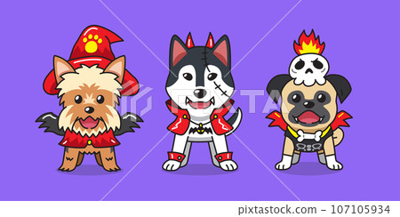 Cartoon dogs with halloween costumes - Stock Illustration [107105934 ...