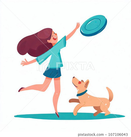 dog, woman and frisbee dog, woman and frisbee 107106043