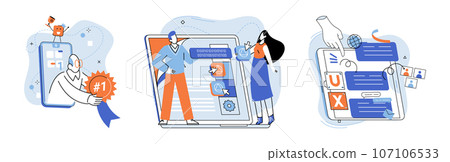 Application testing metaphor. Vector illustration. Software testing, filter that keeps malfunctioning code from entering system Application testing, checkpoint for ensuring user-friendly software 107106533