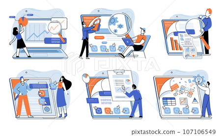 Application testing metaphor. Vector illustration. Software testing, examination that scrutinizes every line of code Application testing, scale to measure softwares performance App test, boot camp Application testing metaphor. Vector illustration. Software testing, examination that scrutinizes every line of code Application testing, scale to measure softwares performance App test, boot camp 107106549