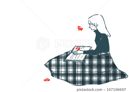 一位女士腿上放著一本書的插圖 一位女士腿上放著一本書的插圖 107106697