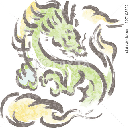 New Year's card 2024 Zodiac Sumi-e Ink painting - Stock