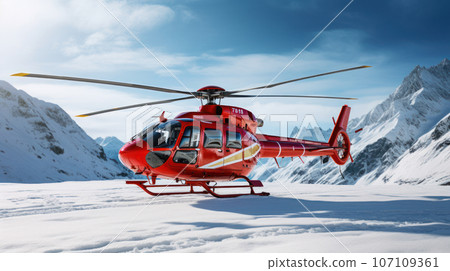 Rescue helicopter landing at snow mountains Rescue helicopter landing at snow mountains 107109361