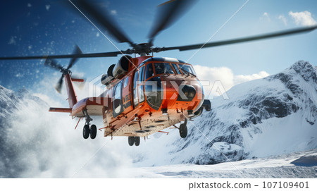 Rescue helicopter landing at snow mountains Rescue helicopter landing at snow mountains 107109401