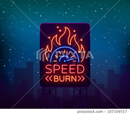 Street racing billboard logo emblem template vector logo in neon style. A glowing sign on the theme of the races. Neon sign, light banner 107109557