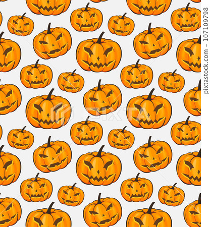 Halloween Seamless Pattern Isolated Wrap Wallpaper With Terrible Pumpkins In A Cartoon Style. Vector illustration of Halloween theme for your projects 107109798