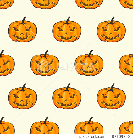 Halloween Seamless Pattern Isolated Wrap Wallpaper With Terrible Pumpkins In A Cartoon Style. Vector illustration of Halloween theme for your projects 107109800