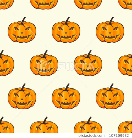 Halloween Seamless Pattern Isolated Wrap Wallpaper With Terrible Pumpkins In A Cartoon Style. Vector illustration of Halloween theme for your projects 107109982