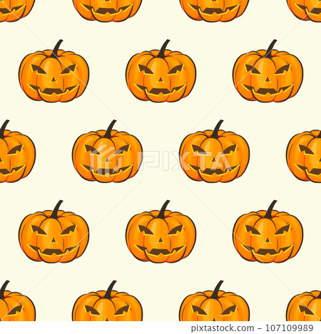 Halloween Seamless Pattern Isolated Wrap Wallpaper With Terrible Pumpkins In A Cartoon Style. Vector illustration of Halloween theme for your projects 107109989