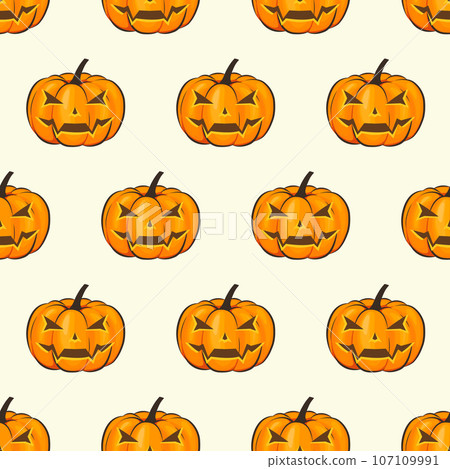 Halloween Seamless Pattern Isolated Wrap Wallpaper With Terrible Pumpkins In A Cartoon Style. Vector illustration of Halloween theme for your projects 107109991