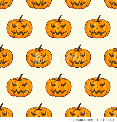 Halloween Seamless Pattern Isolated Wrap Wallpaper With Terrible Pumpkins In A Cartoon Style. Vector illustration of Halloween theme for your projects 107109993