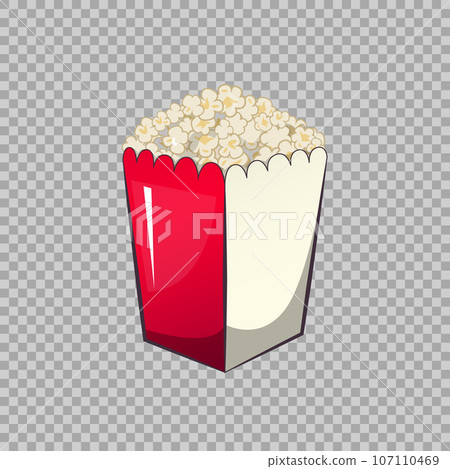 Popcorn isolated in a striped box bucket snack when watching movies on transparent background. Thumbnail fast food Vector Illustration for your project boundary. 107110469