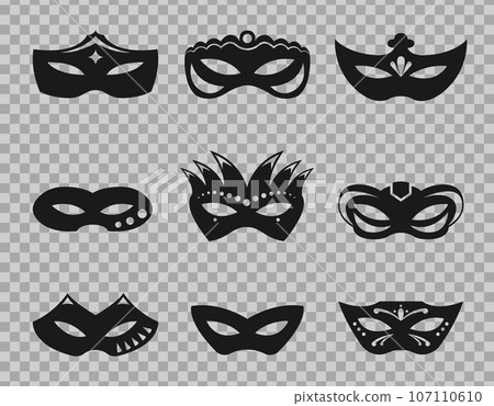 Collection icons symbols isolated Venetian carnival masks on a transparent background Collection icons symbols isolated Venetian carnival masks on a transparent background 107110610