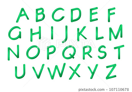 Alphabet font in isometry in realistic 3D style on a white background 107110678