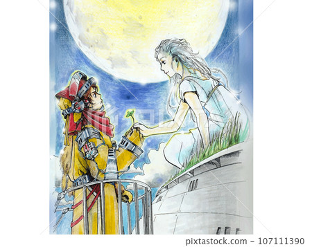 手繪水彩幻想插畫月亮女神 手繪水彩幻想插畫月亮女神 107111390