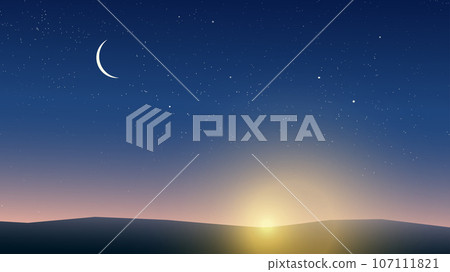 a beautiful sunset with moon at sky 107111821
