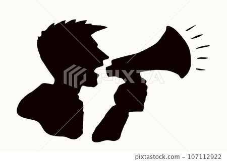 The man shouts into the loudspeaker. Vector drawing The man shouts into the loudspeaker. Vector drawing 107112922