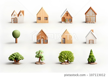 科克友好的房屋和城市景觀（3D 象形文字） 107113012