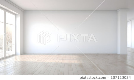 Interior of an empty aparment with panoramic windows, apartment mockup Interior of an empty aparment with panoramic windows, apartment mockup 107113024
